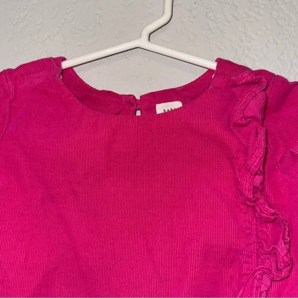 Kid's Gap Fuchsia Ruffle Corduroy Long Sleeve Casual Dress
